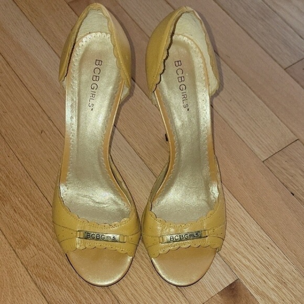 BCBGirls Mustard Open Toe Heels